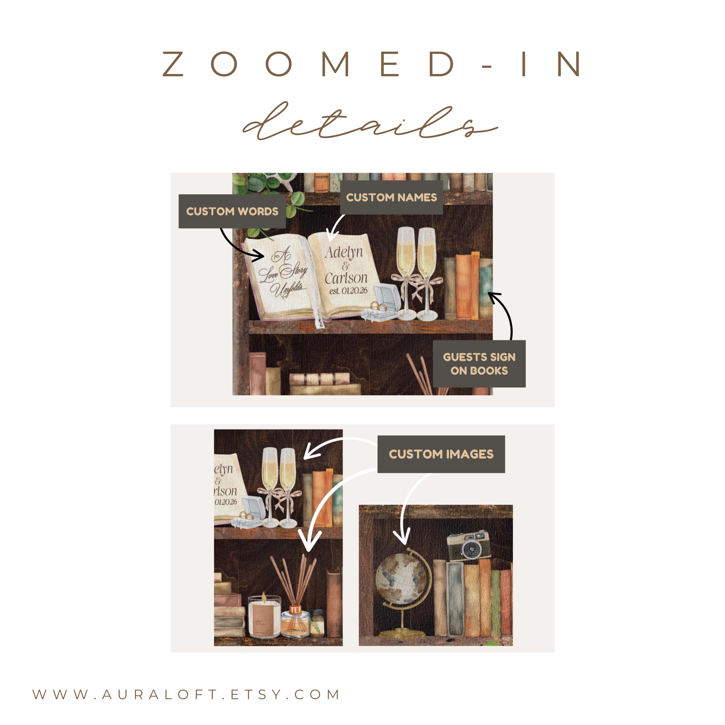 Custom Bookshelf Wedding Signature Guestbook