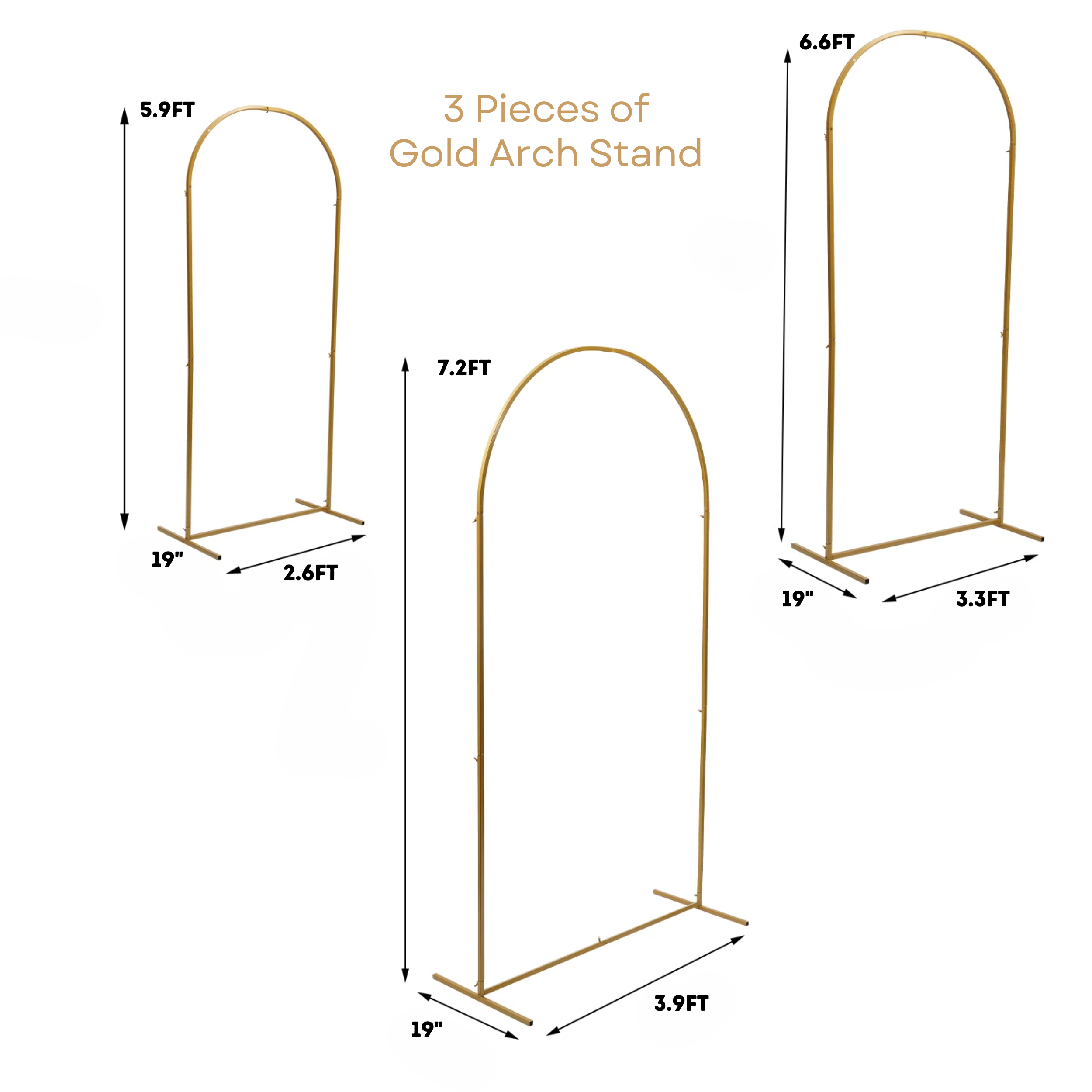 3pcs Gold Metal Arch Backdrop Stand