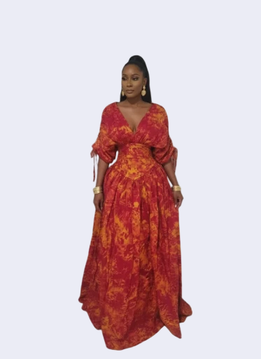 Akwaugo Maxi Dress - Orange and Red