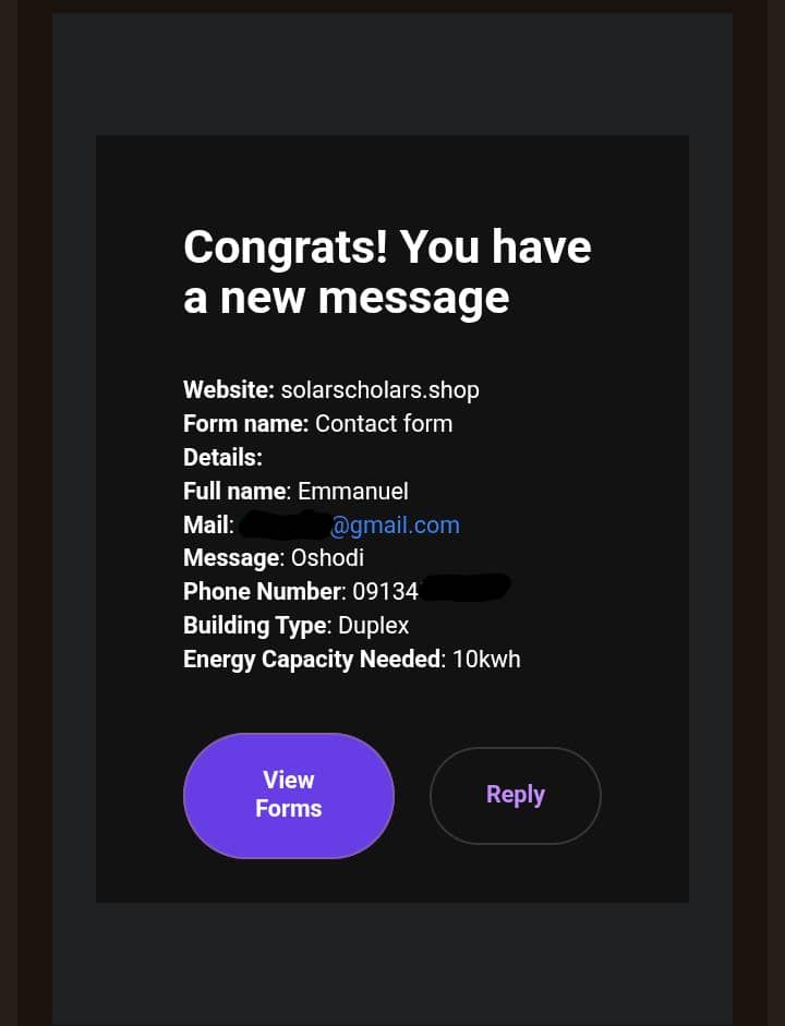 10 kwh Order Notification Card