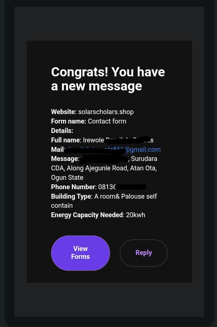 20 Kwh Order Notification Card