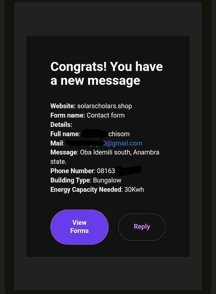 30 kwh Order Notification Card