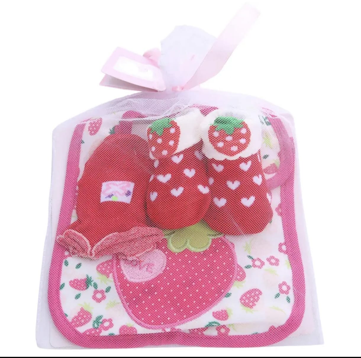 Pure Cotton Striped Baby Socks, Cartoon Cute Baby Socks  Gloves  Bibs Set 