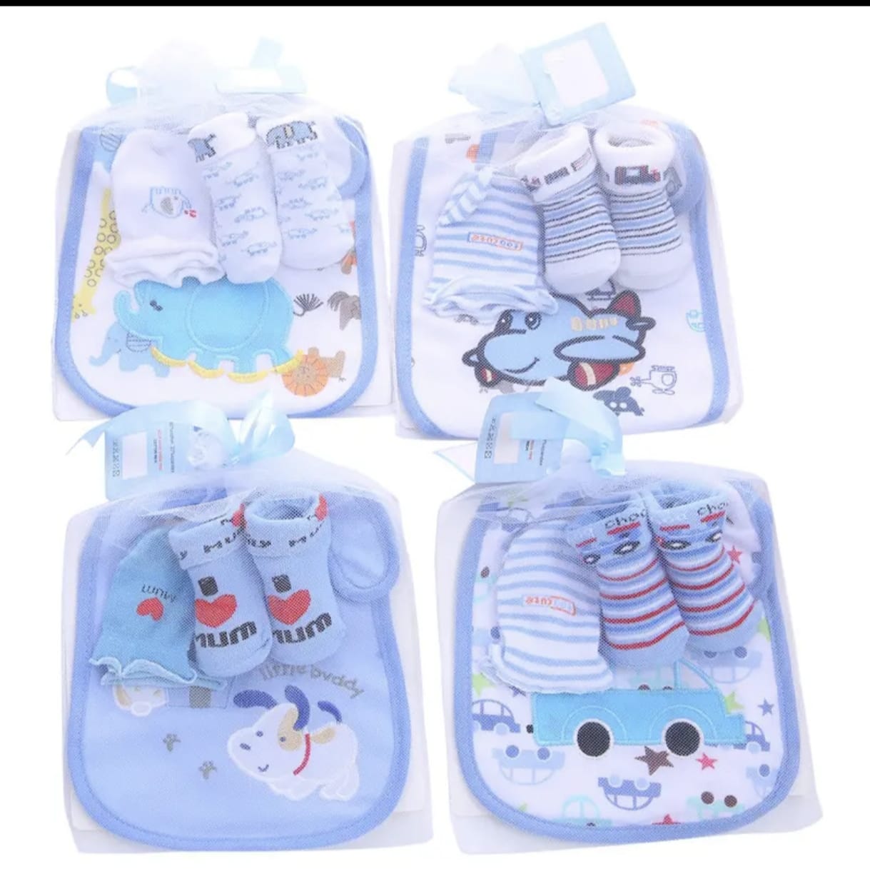 Pure Cotton Striped Baby Socks, Cartoon Cute Baby Socks  Gloves  Bibs Set 
