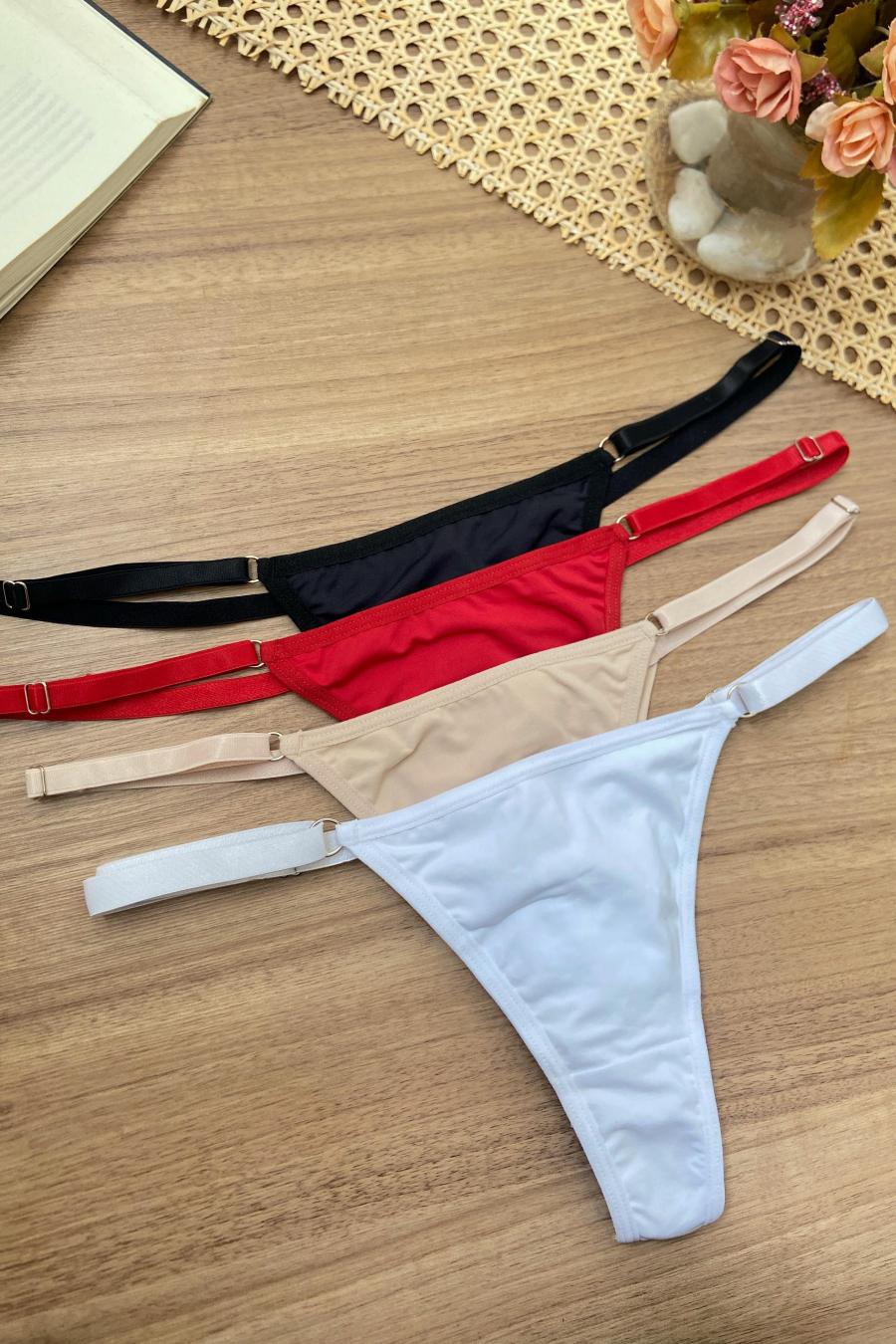 Calcinha fio duplo em poliamida com regulagem