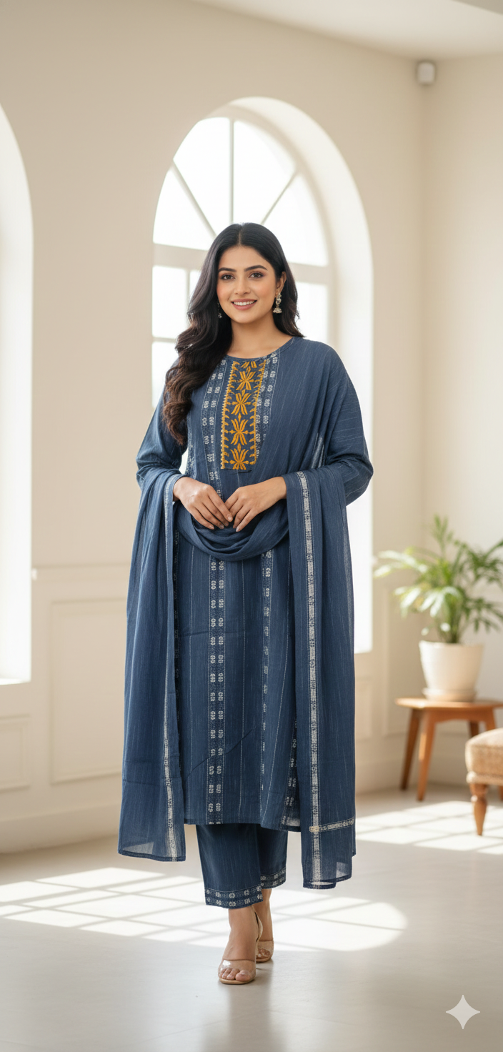Elegant Blue Ethnic Suit-L