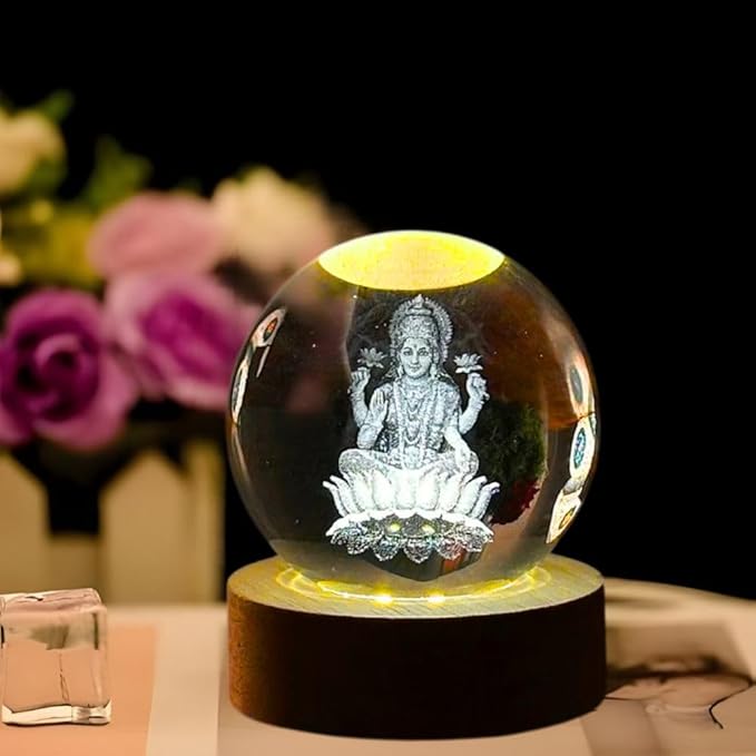 Crystal Sphere LED Lamp with Engraved Goddess