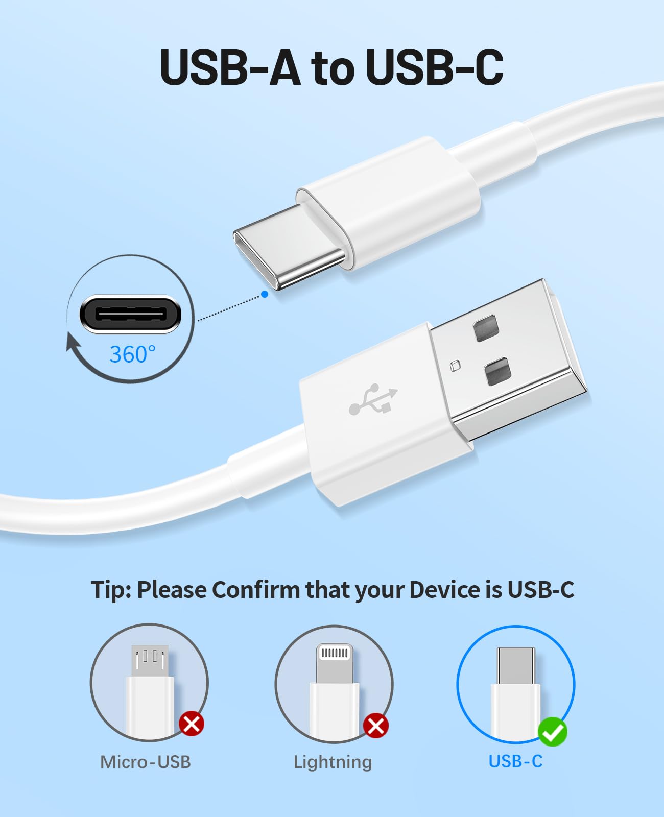 44W 3A USB-A to USB-C DATA Transfer Cable