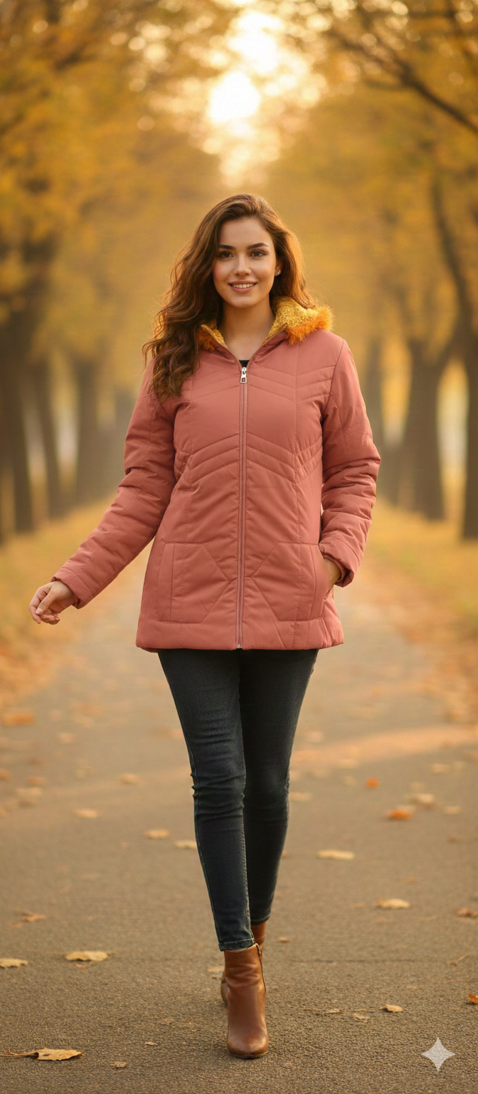 Women's Autumn Pink Hooded Jacket-XL