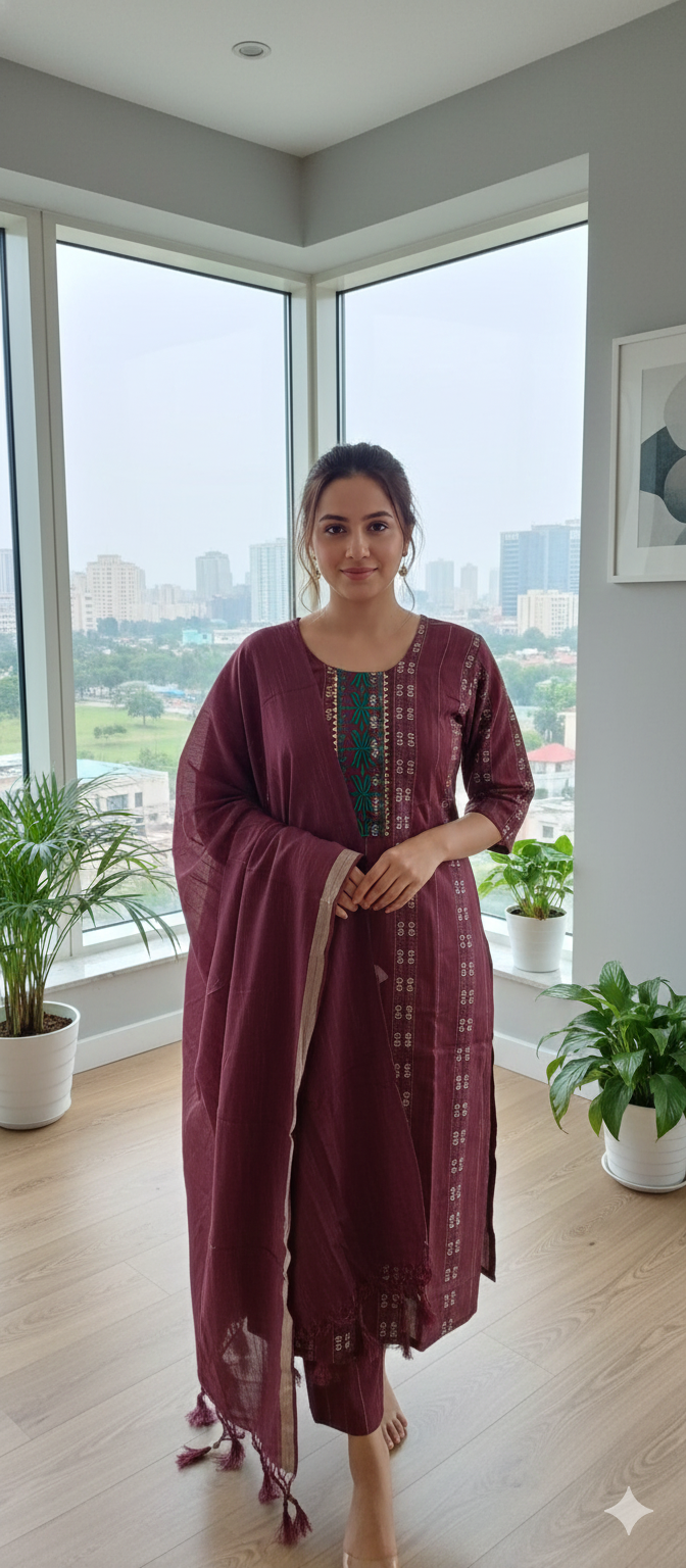 Maroon Ethnic Kurta Set-L