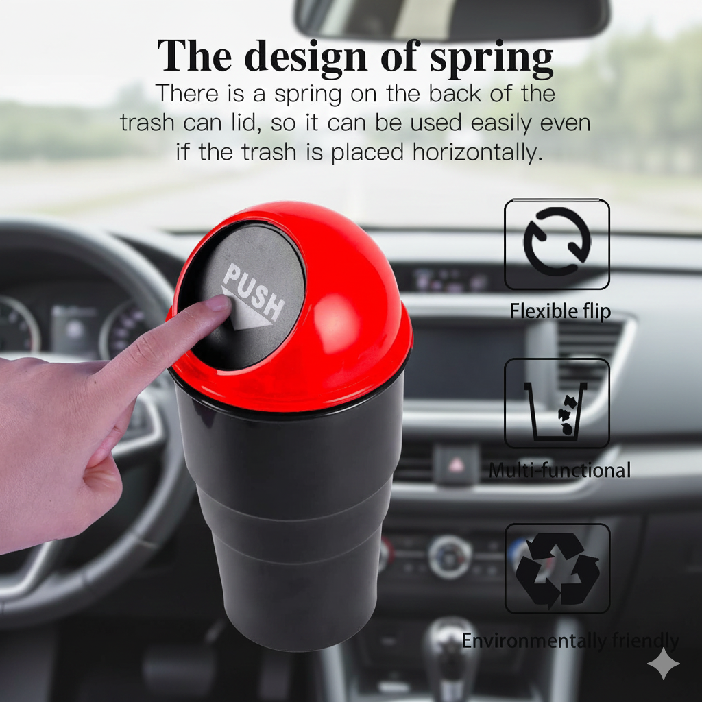 Spring-Loaded Mini Car Trash Bin