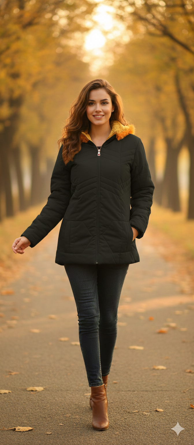Black Quilted Winter Jacket-XL