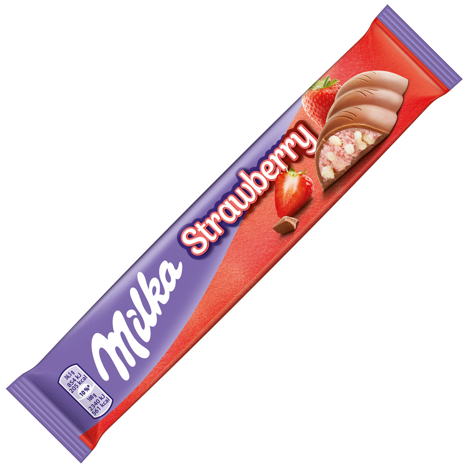 Milka braškinis bastonėlis, 36,5 g.