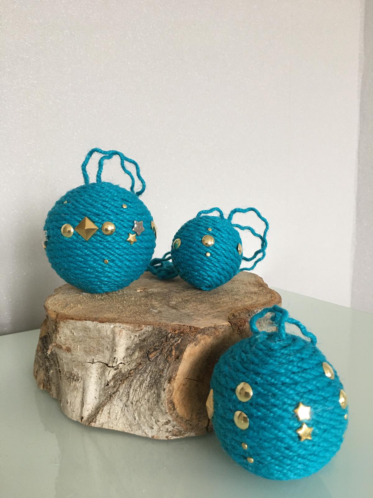 Handmade Blue Yarn Ornaments