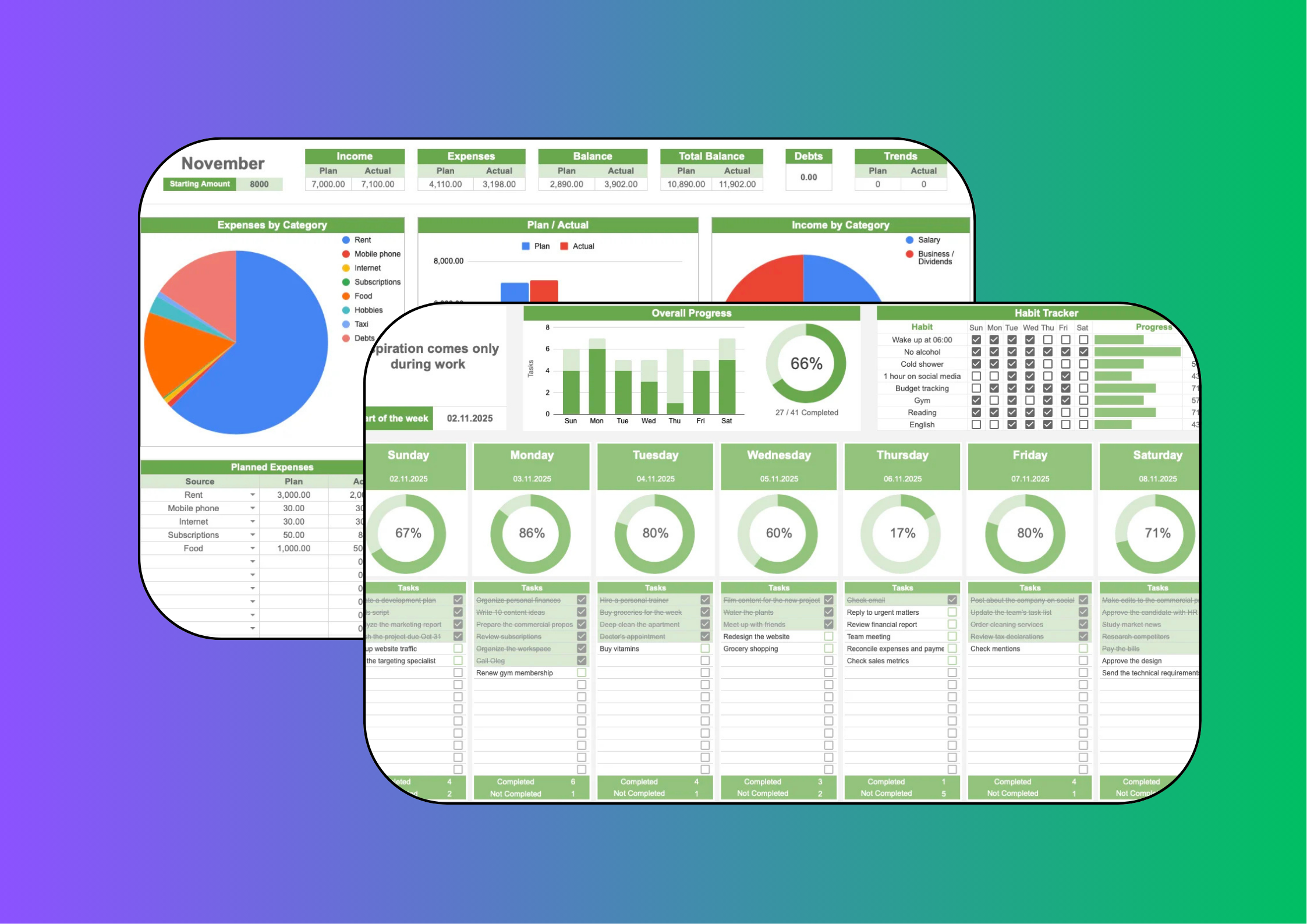 Weekly Planner + Finance Tracker