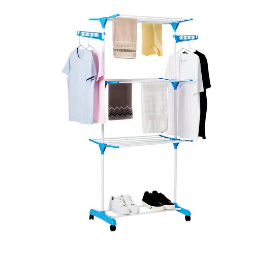 Multi varal de chão com bandejas 3 andares Com Cabideiro- Branca