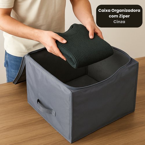 Caixa Organizadora com Zíper - Cinza