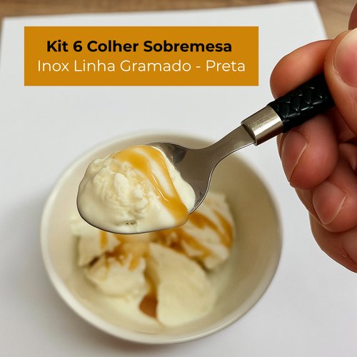 Kit 6 Colher de Sobremesa Inox Linha Gramado - Preta