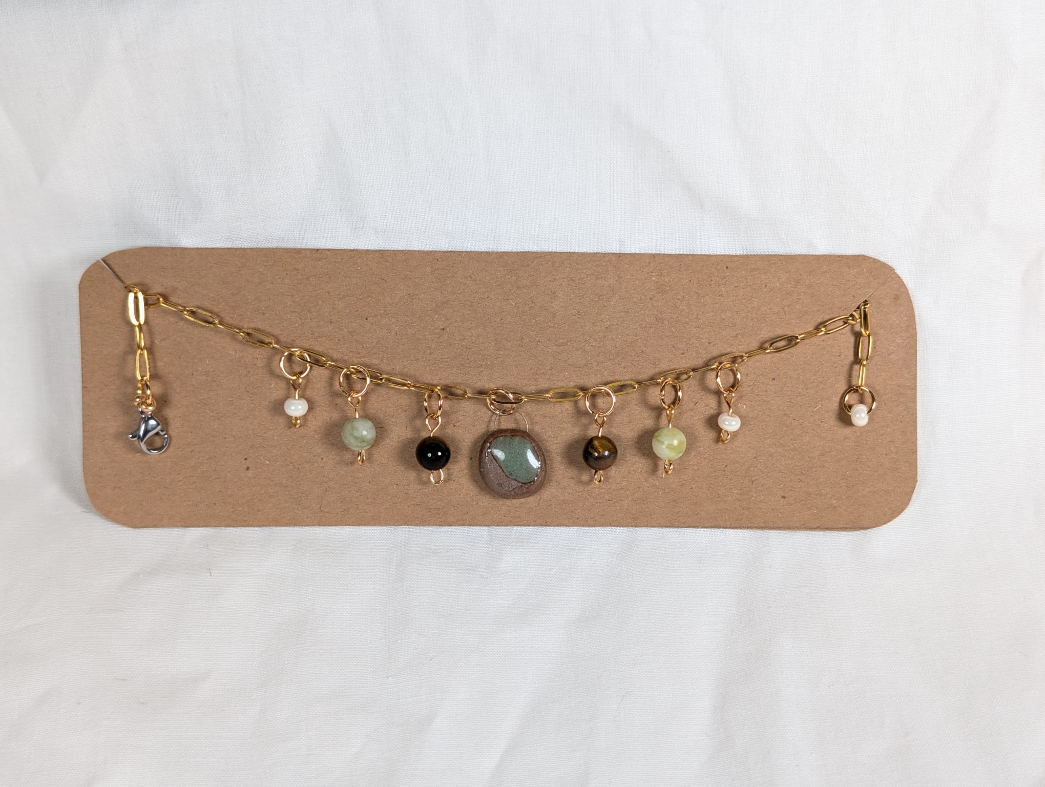 Green Textured Ceramic Charm Necklace