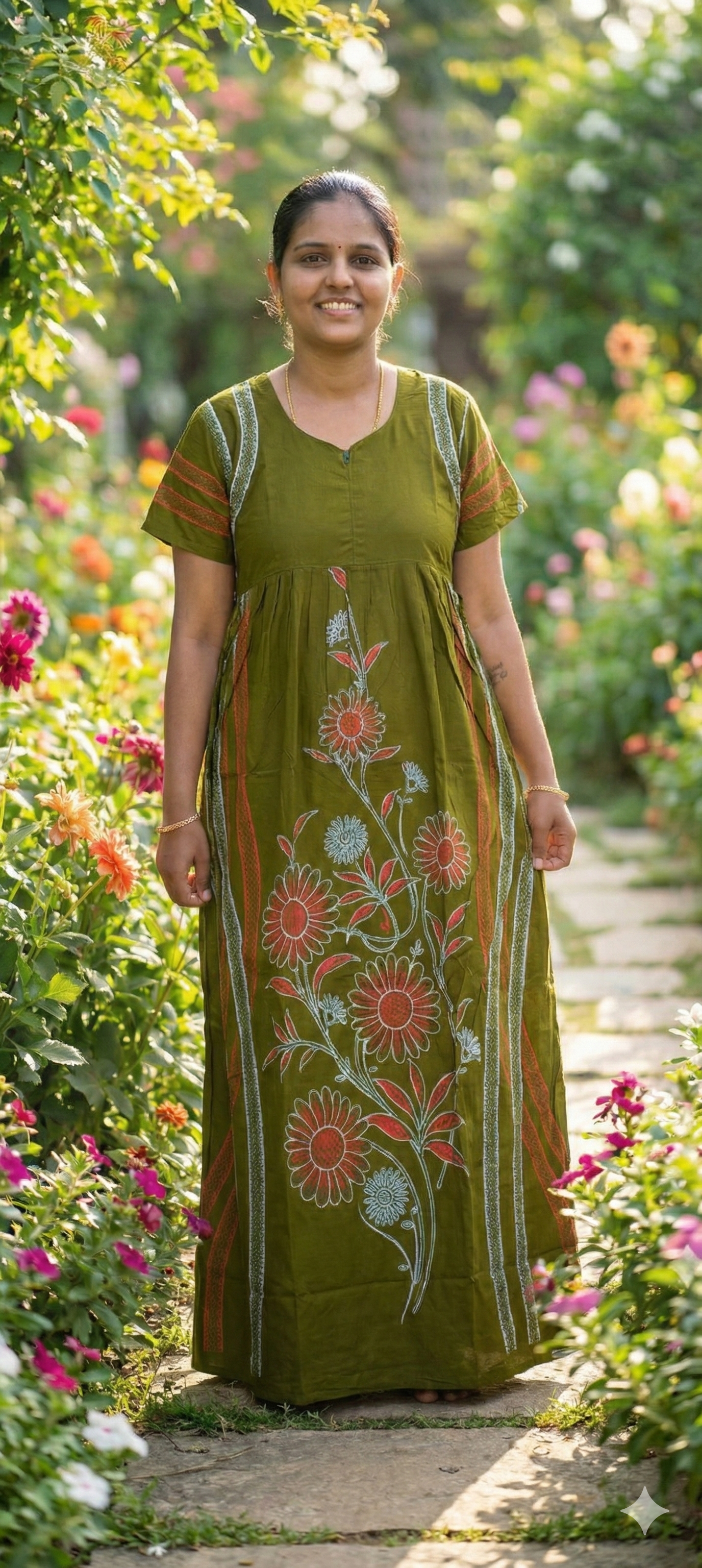 Floral Print Green Maxi Nighties