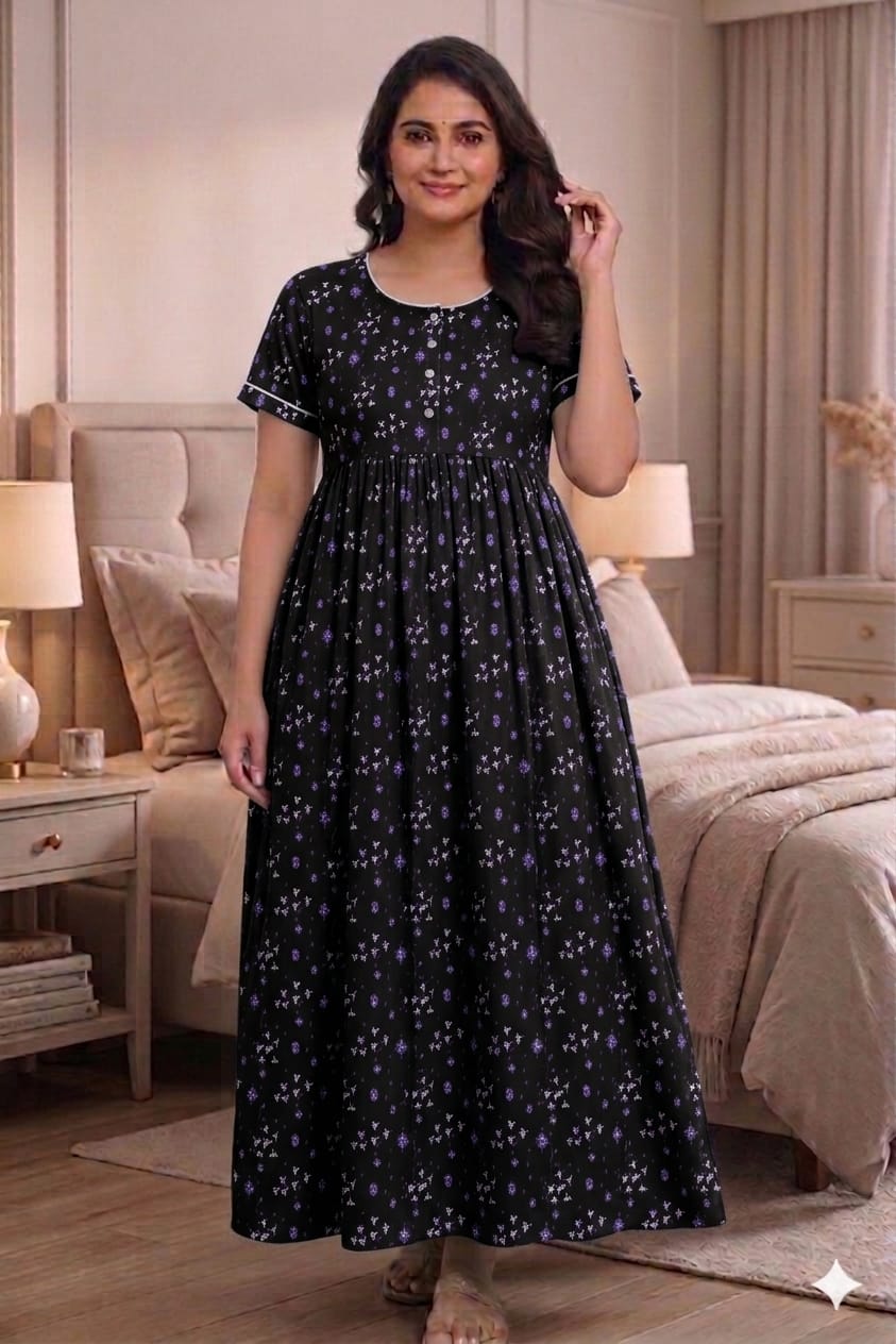 New Trending  Maxi Center Button Nighties ALL COLOUR