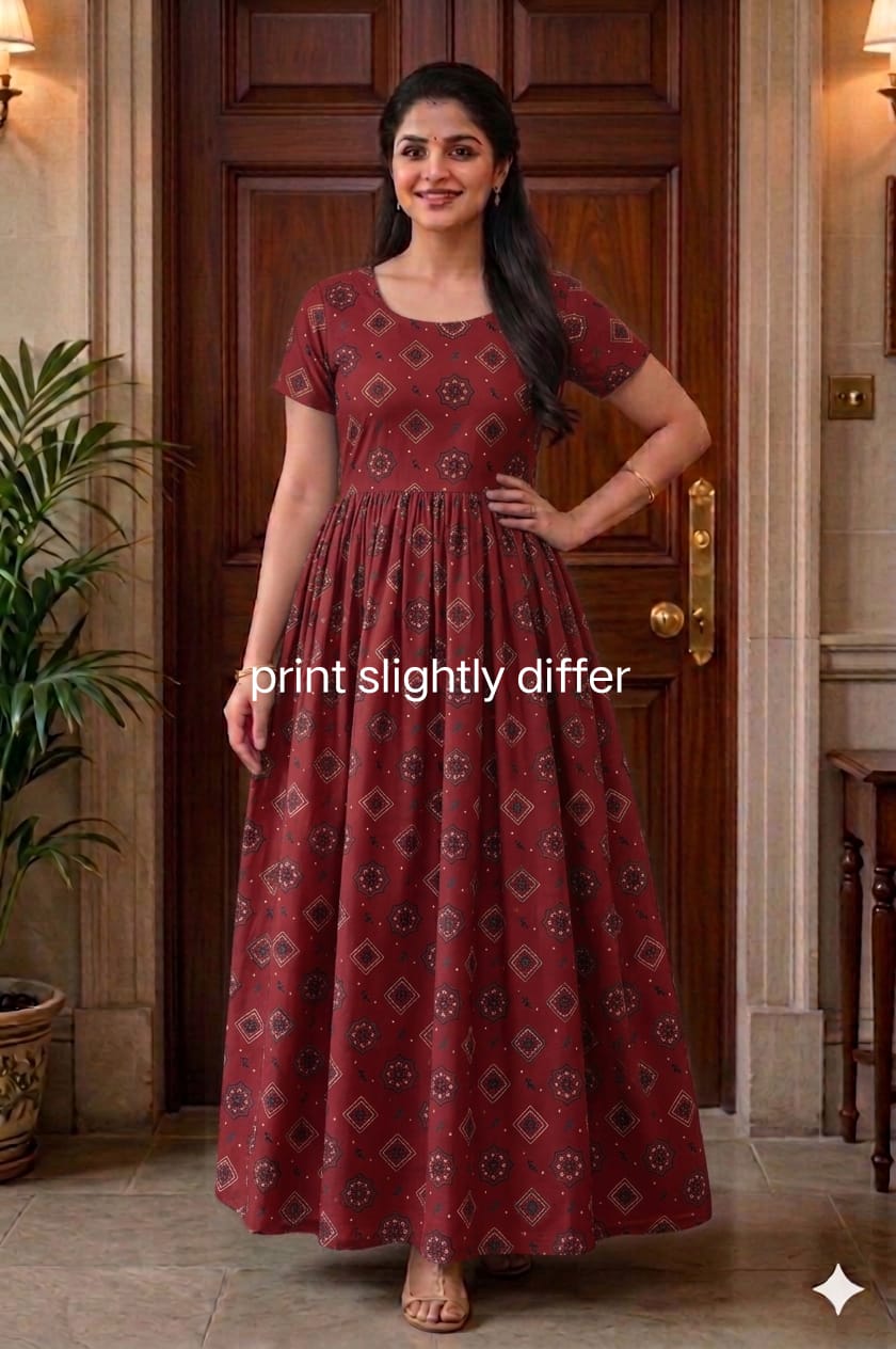 New Trending  Ajrakh Maxi Center Zip Nighties ALL COLOUR