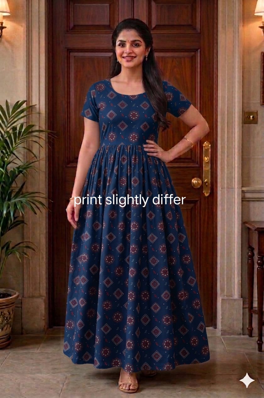 New Trending  Ajrakh Maxi Center Zip Nighties ALL COLOUR