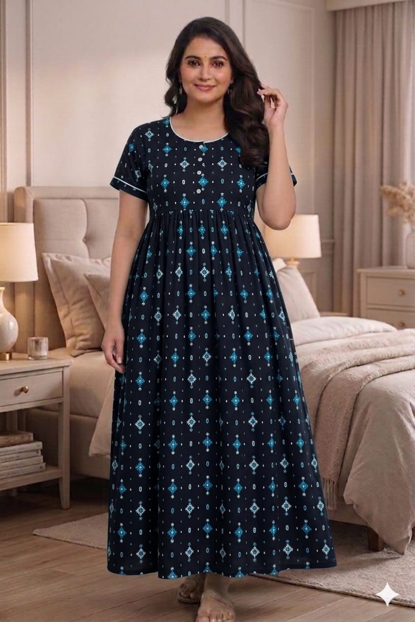 New Trending  Maxi Center Button Nighties ALL COLOUR