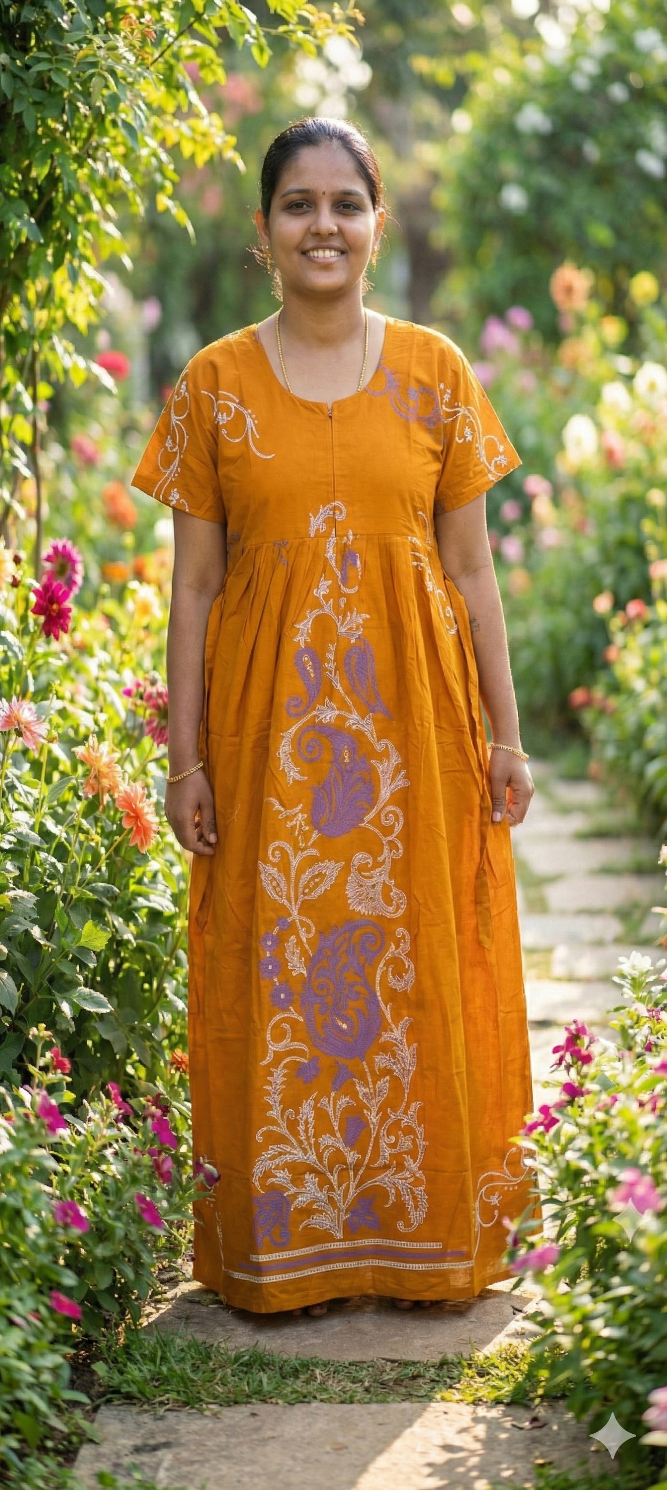 Embroidered Mustard Maxi Nighties
