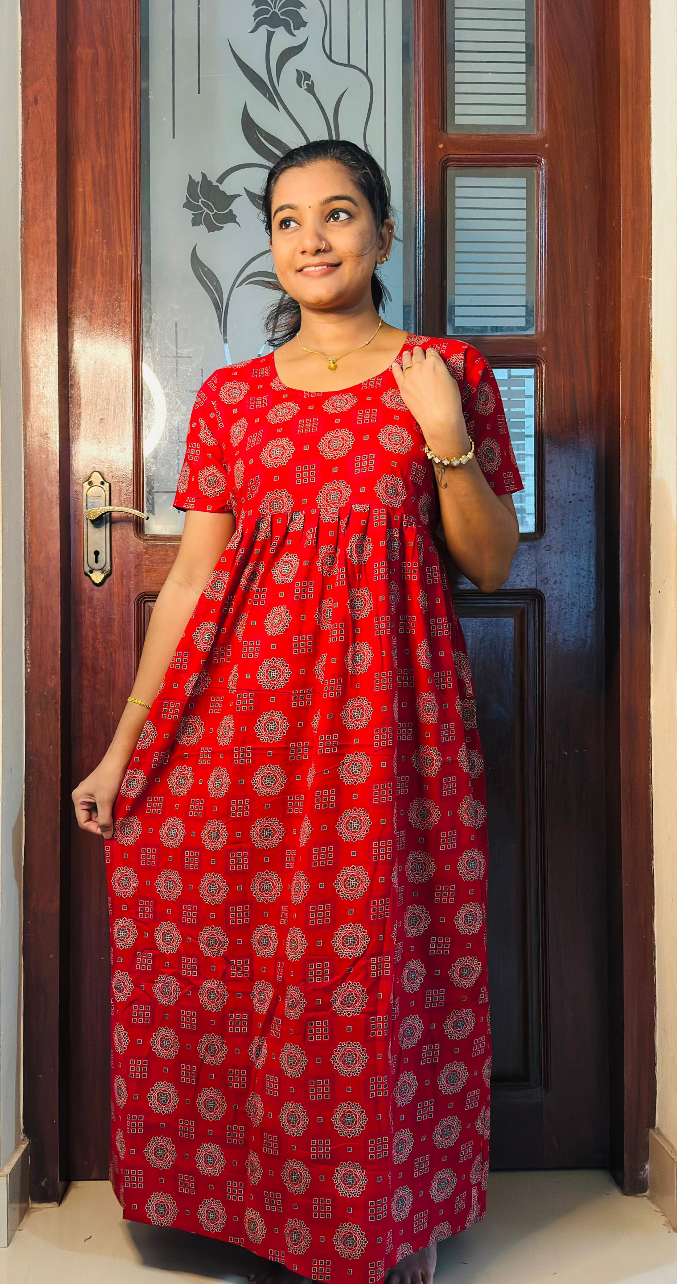 Red Printed Maxi Nighties