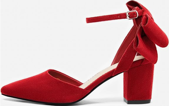Red Bow Block Heel Shoes