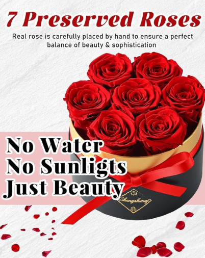 Forever Flowers Preserved Roses in a Box - 7 Preserved Flowers in a Box Last 2-3 Years