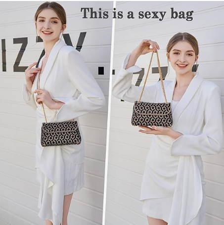 Elegant Embroidered Chain Shoulder Bag