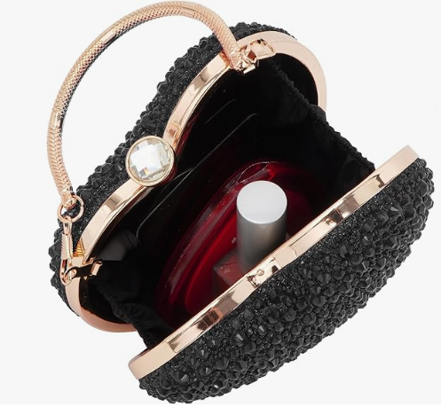 Heart-shaped black beaded evening bag