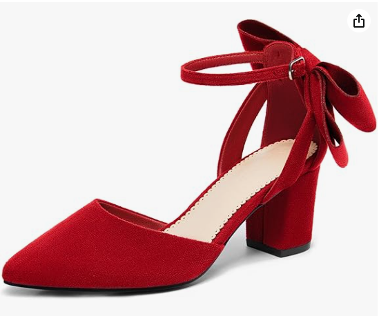 Red Bow Block Heel Shoes