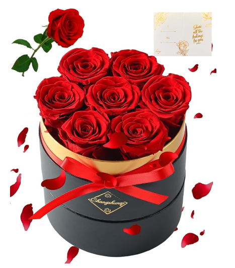 Forever Flowers Preserved Roses in a Box - 7 Preserved Flowers in a Box Last 2-3 Years