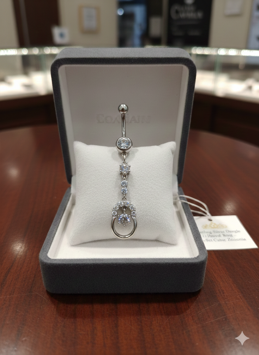 Piercing de nombril en argent avec zirconium