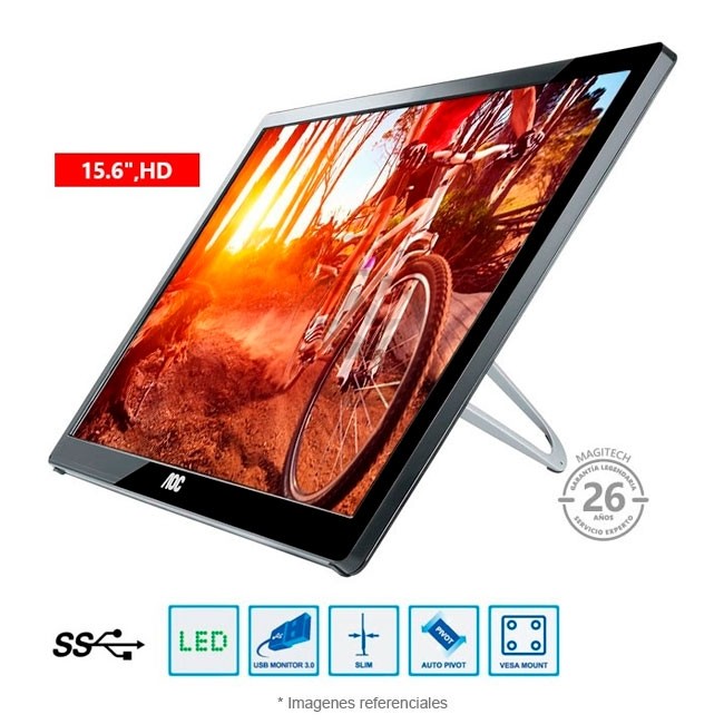 Monitor AOC E1659FWU Portátil /15,6" HD/ Conectividad USB 3.0/ Función Pivot/ Compatible con montaje VESA