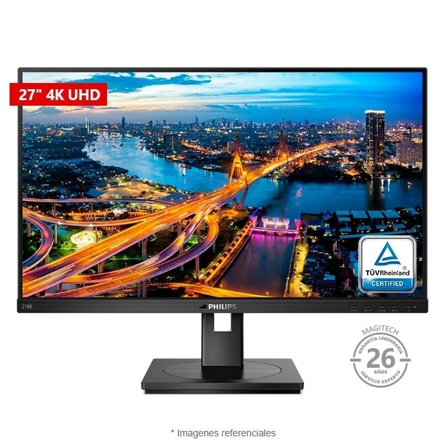 Monitor Philips Profesional 278B1 de 27" con PowerSensor B-Line 4K, Resolución Ultra HD, Brillo perfecto con LightSensor, Gama de colores sRGB 112%, DisplayPort, HDMI, Parlantes, con ajuste de altura y giro.