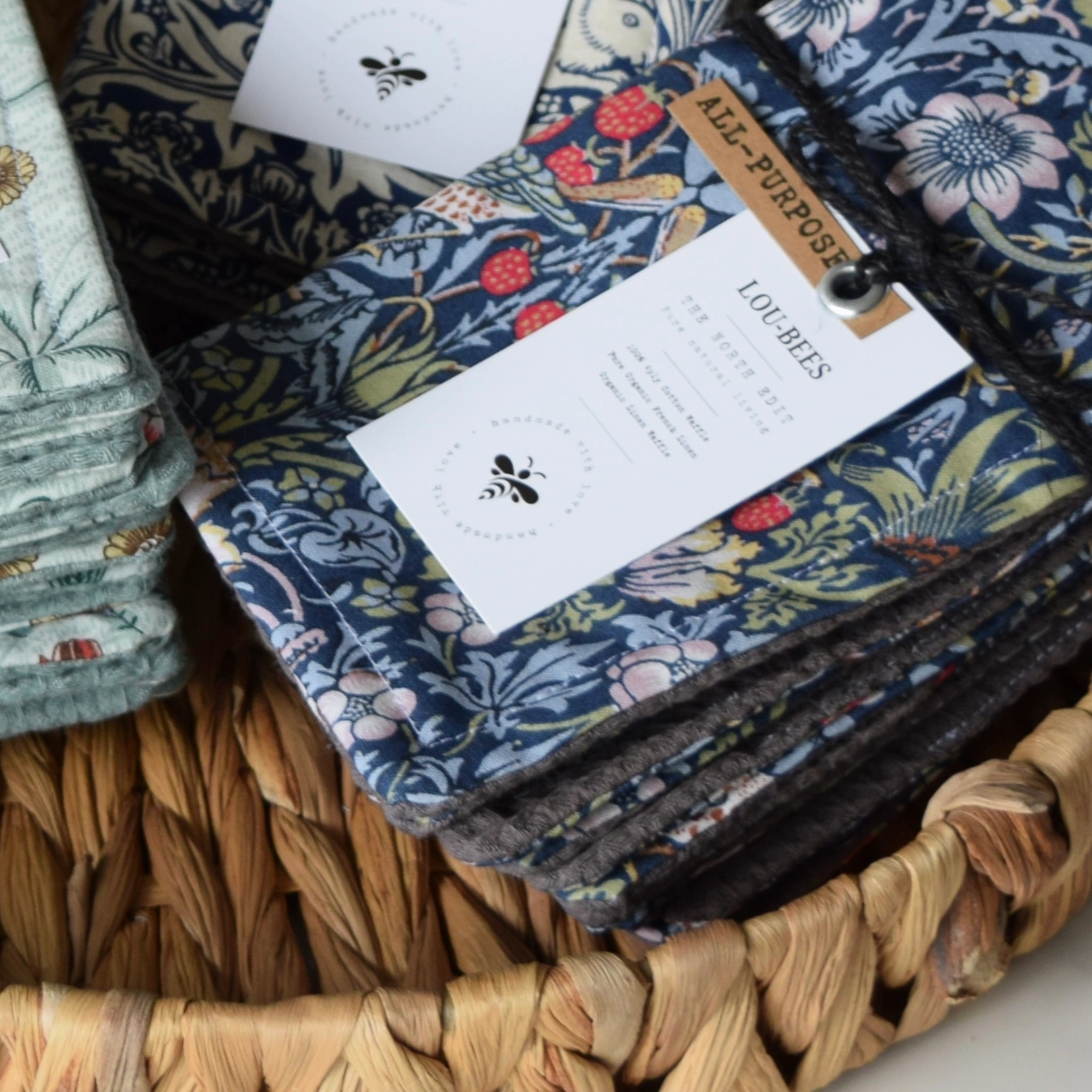 Dish Cloths, Eco Friendly, Reusable William Morris Cloths, Strawberry