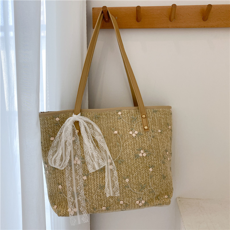 Knitted Floral Tote Bag
