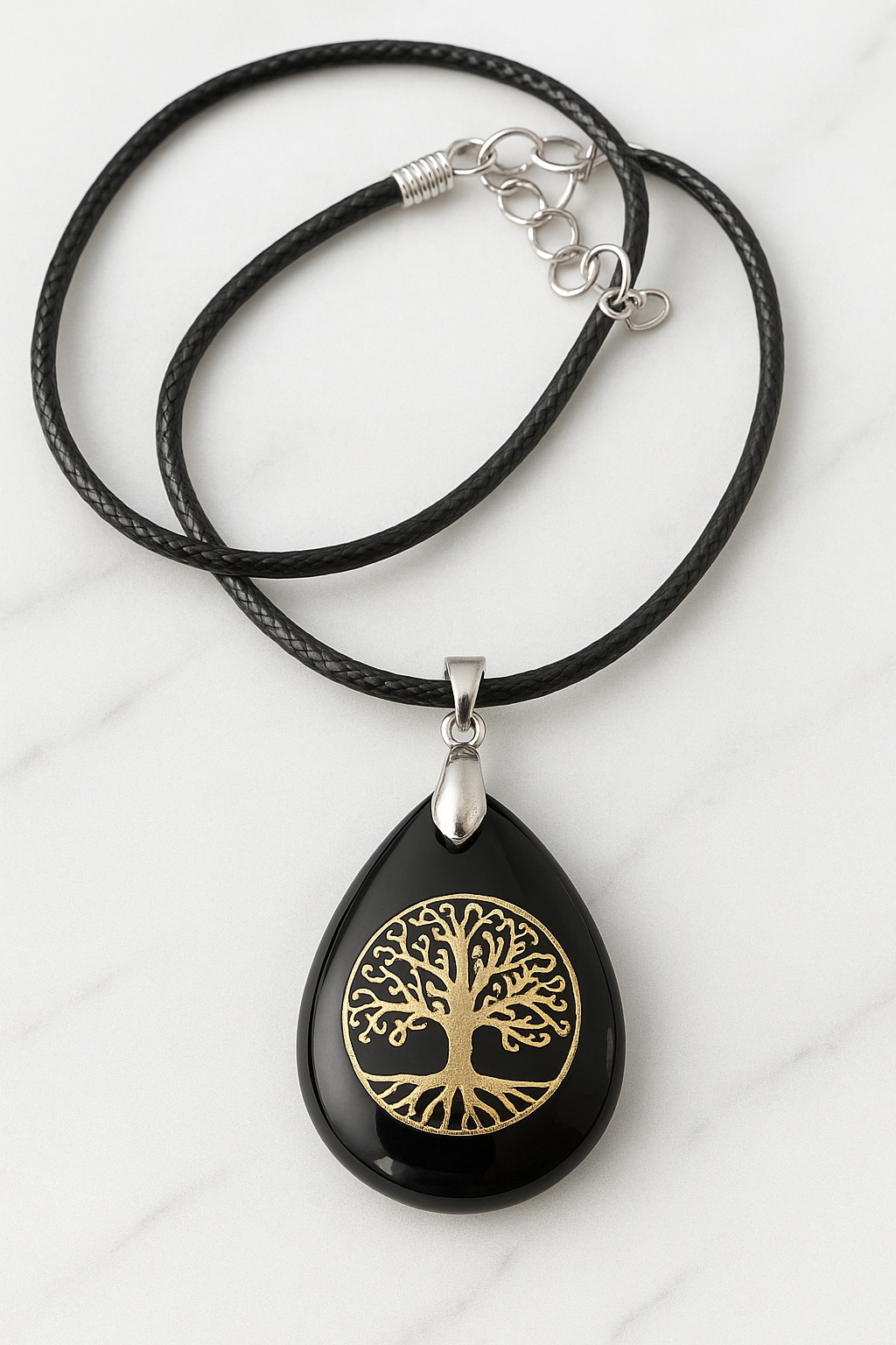 Collier Pendentif en Obsidienne - Arbre de Vie