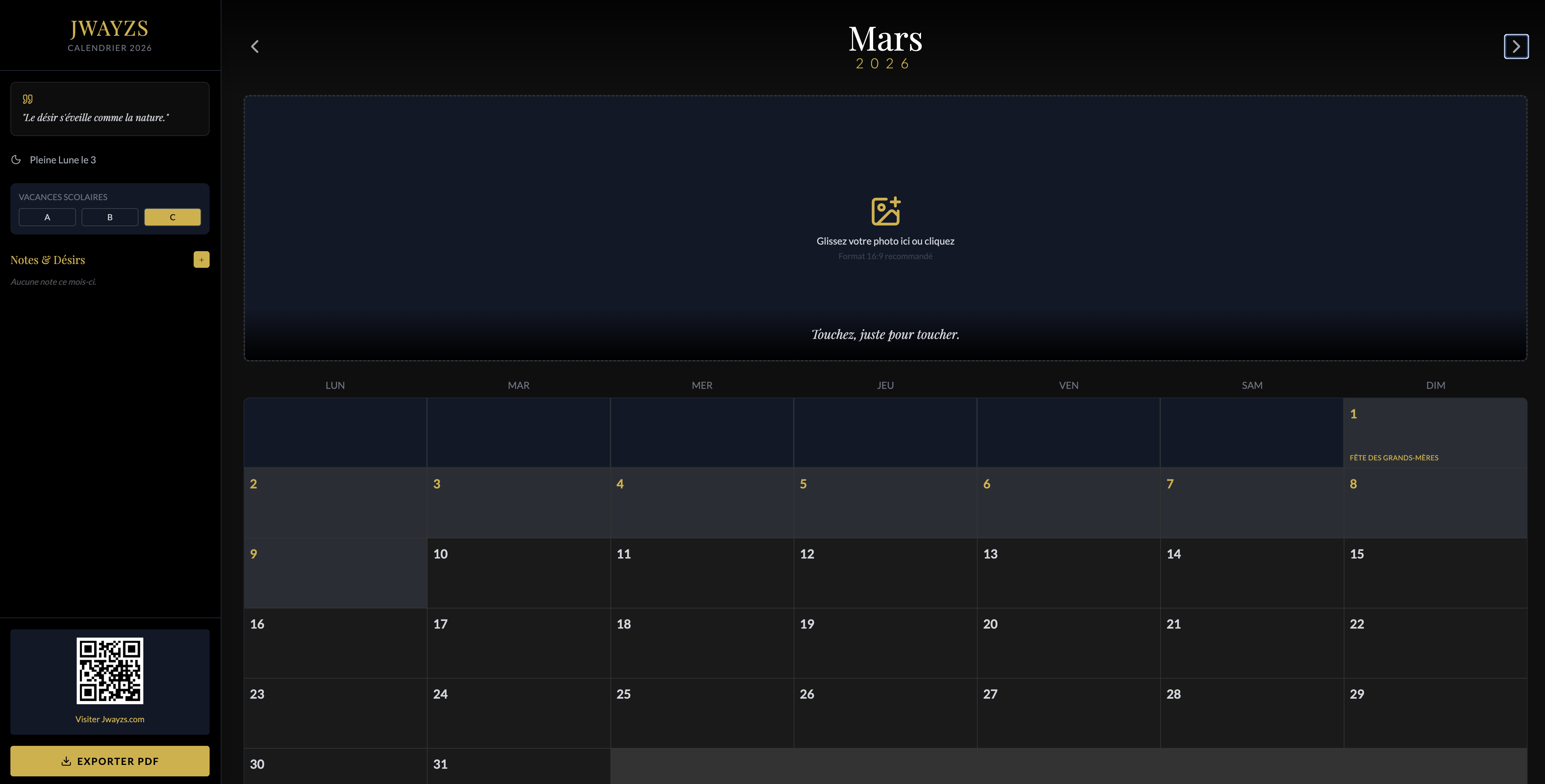Calendrier digital intéractif à personnaliser