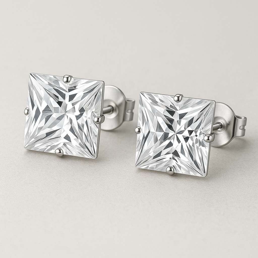 Boucles d'oreilles carrées en argent acier inoxydable