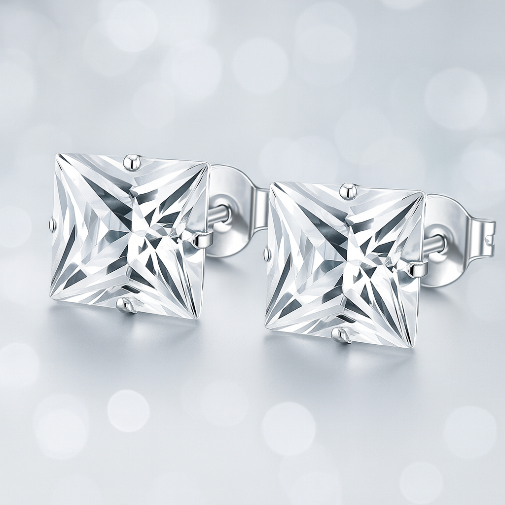 Boucles d'oreilles carrées en argent acier inoxydable