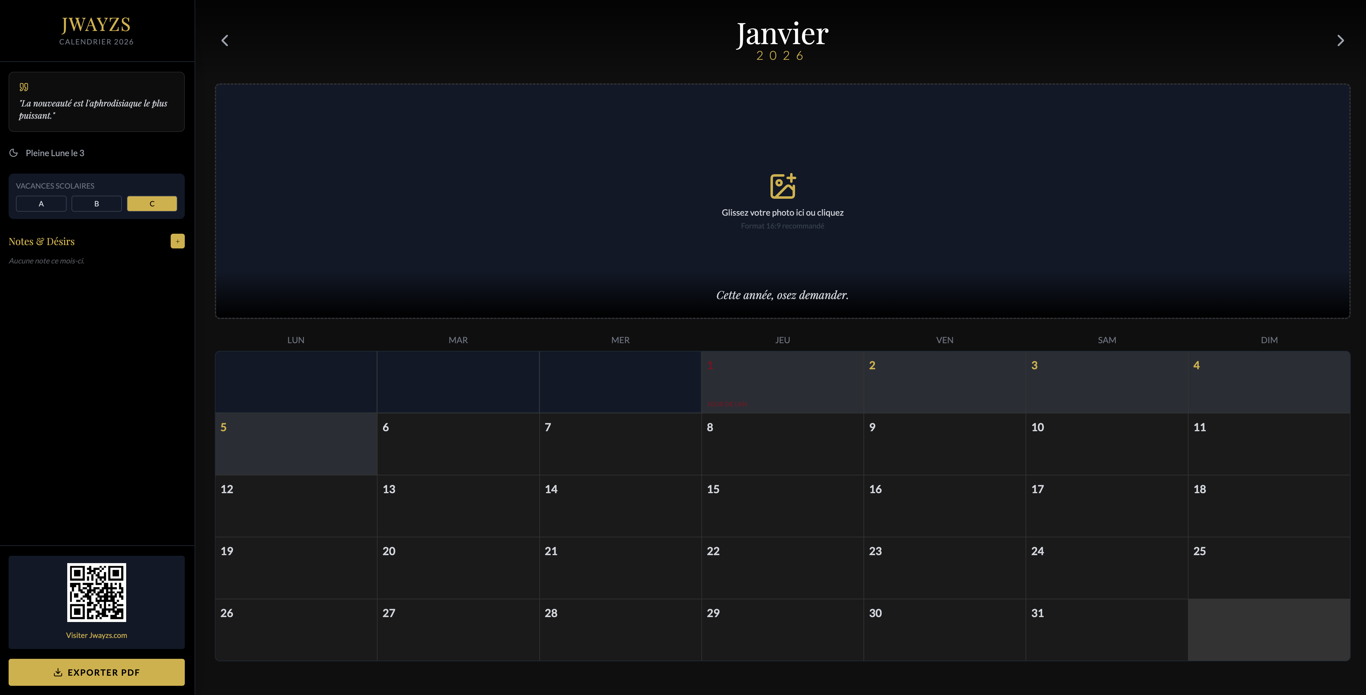 Calendrier digital intéractif à personnaliser