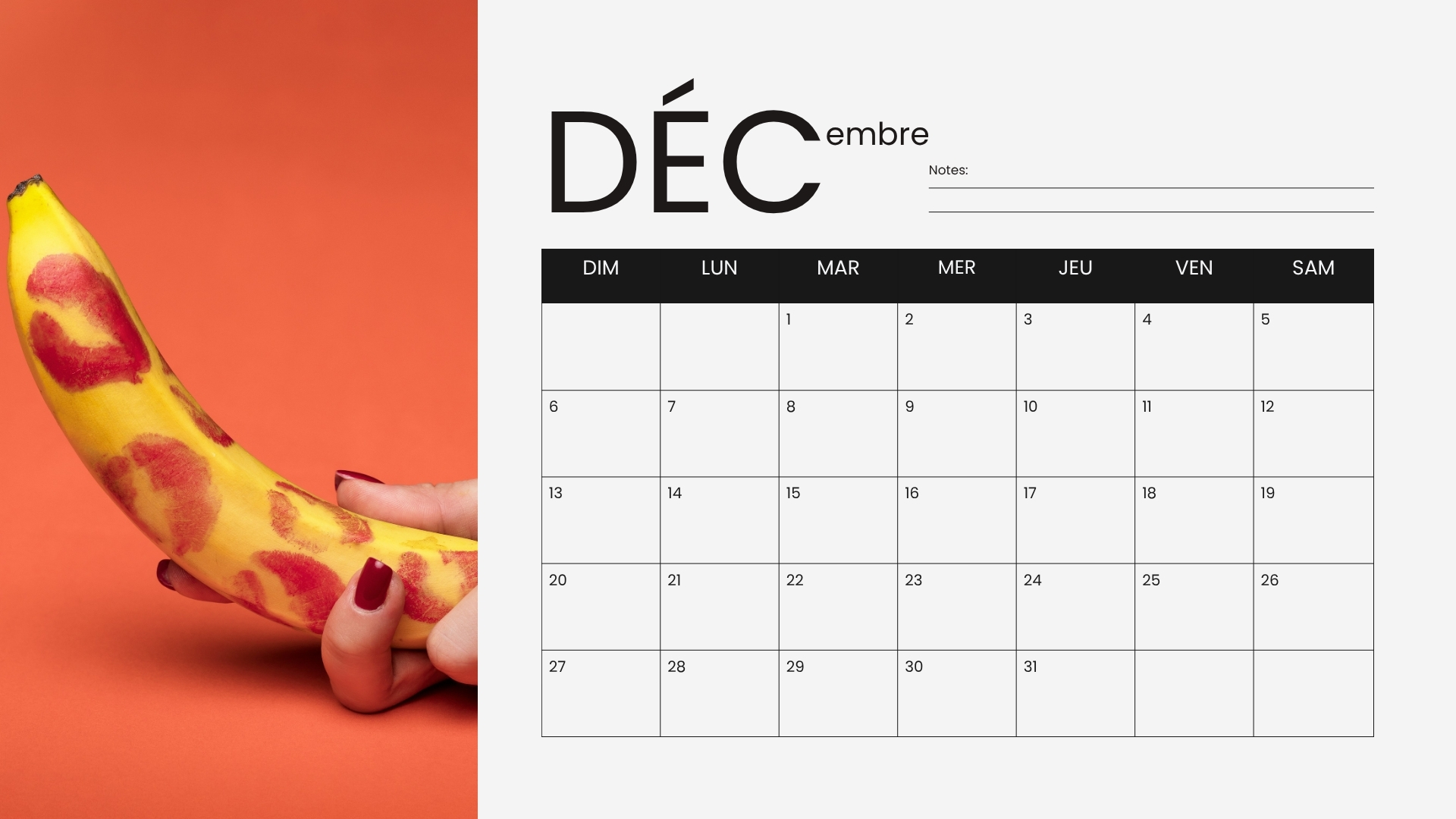 Calendrier 2026 SENSUEL