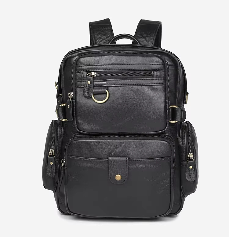 Classic Black Leather Backpack