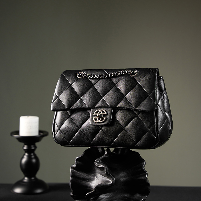 Quilted Black Leather Shoulder Bag