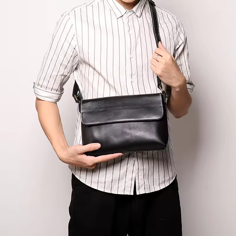 Black Leather Messenger Bag